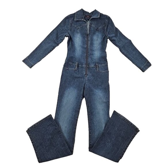 U.S. Polo Assn. Full Zip Stretch Denim Jumpsuit Women's 7/8 Long Sleeve EUC - Picture 1 of 16
